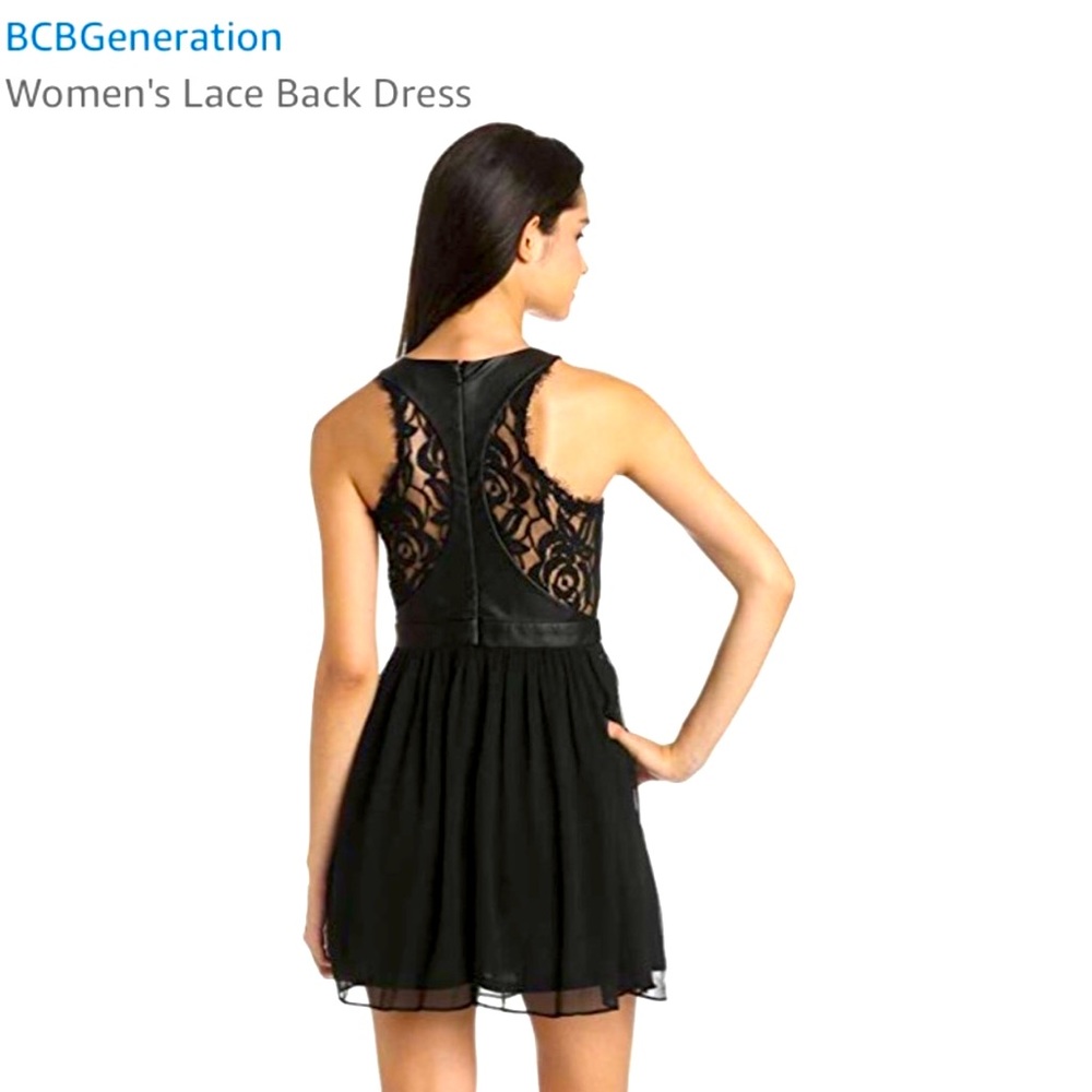 NWT BCBG black faux leather bodice racerback dress